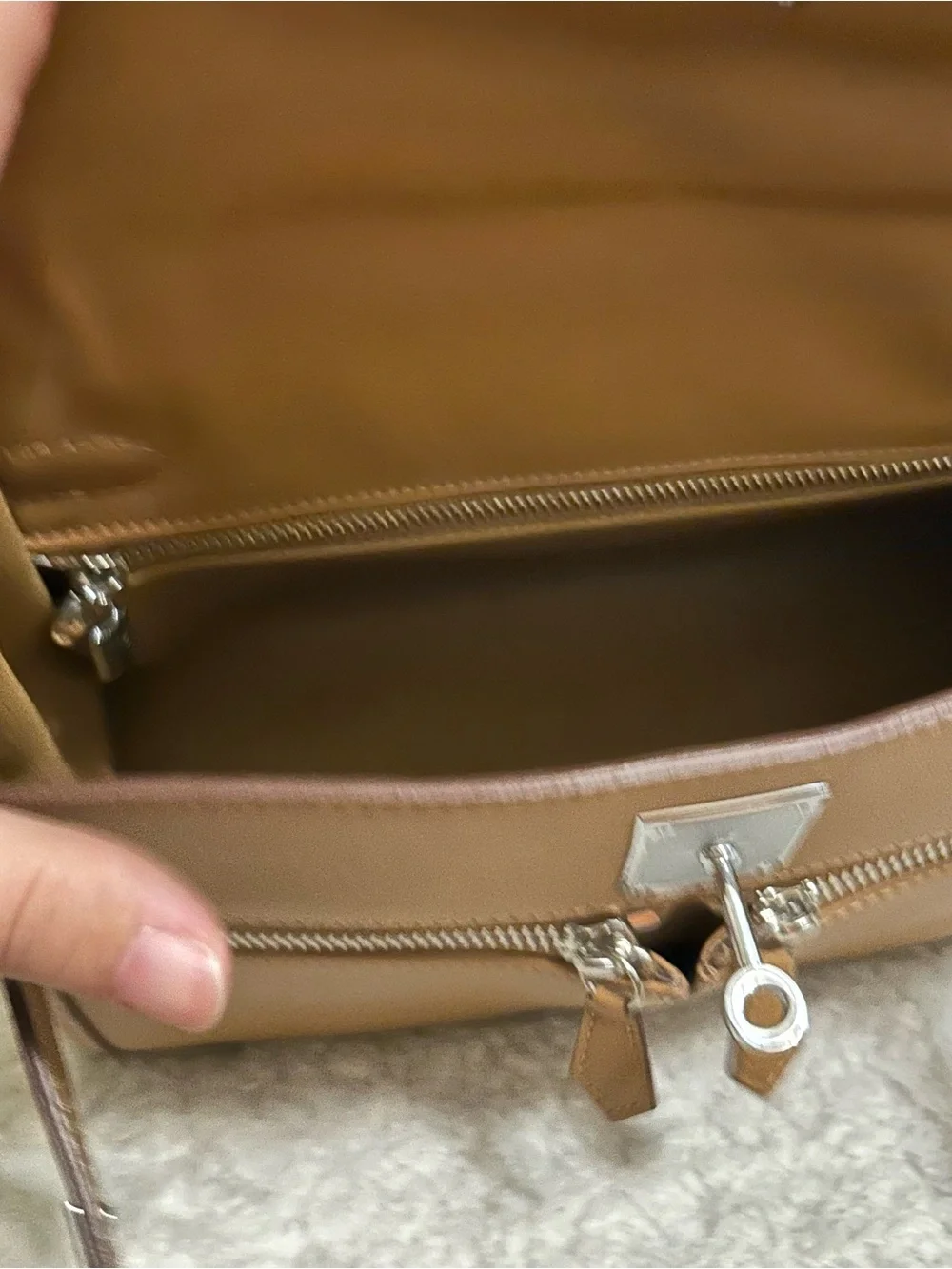 28cm Biscuit Top Handle Double Front Pocket Leather Satchel